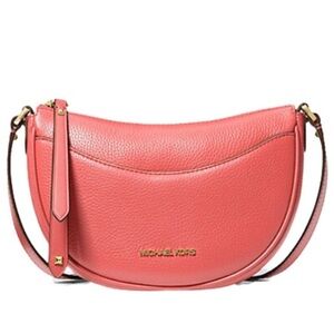 Michael Kors Dover Small Half Moon Crossbody Bag Purse Tea Rose